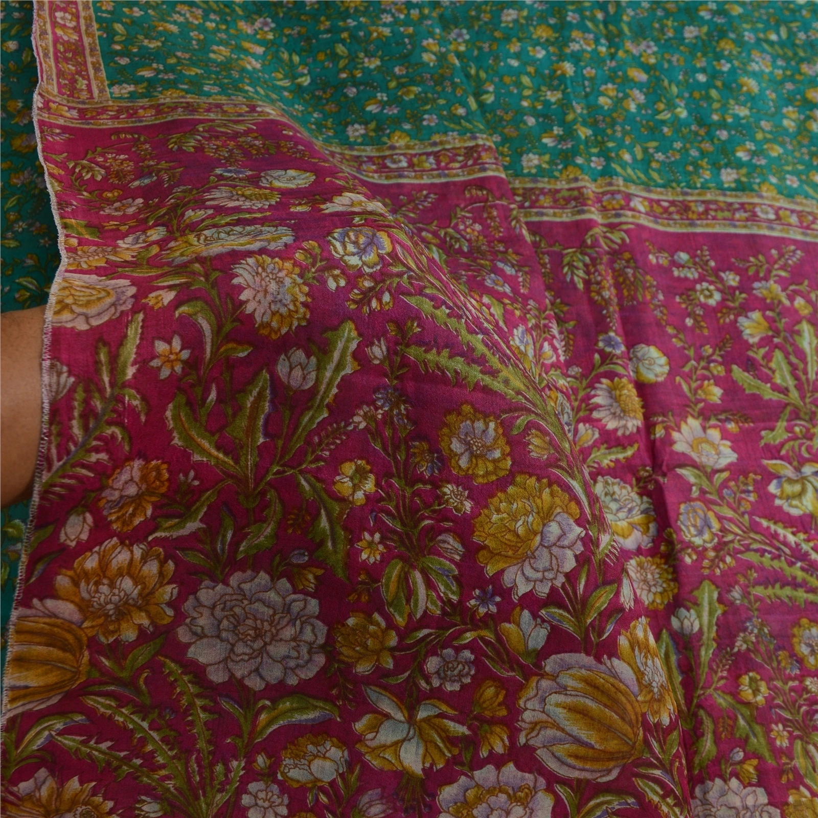 Sanskriti Vintage Sarees Indian Green Printed Pure Silk Sari 5Yd Craft Fabric, PR-63757-Green-Pure Silk-5