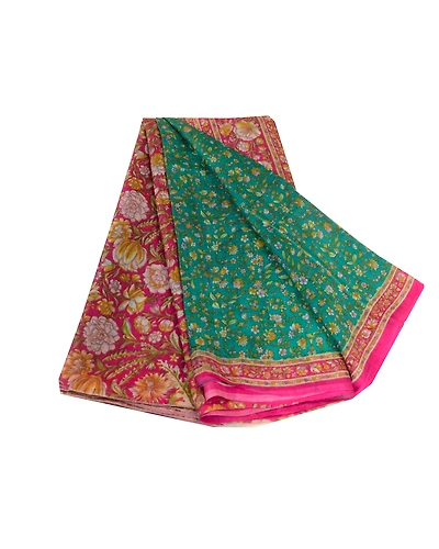 Sanskriti Vintage Sarees Indian Green Printed Pure Silk Sari 5Yd Craft Fabric, PR-63757-Green-Pure Silk-6