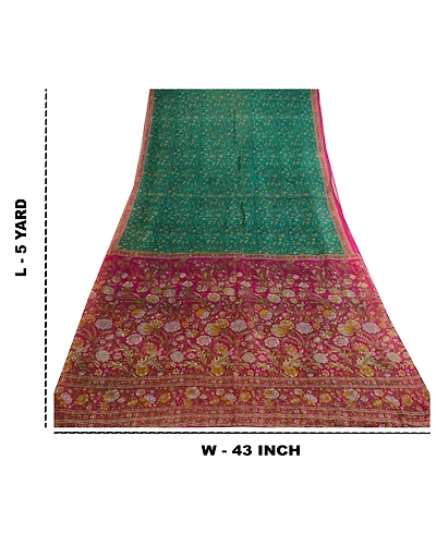 Sanskriti Vintage Sarees Indian Green Printed Pure Silk Sari 5Yd Craft Fabric, PR-63757-Green-Pure Silk-8