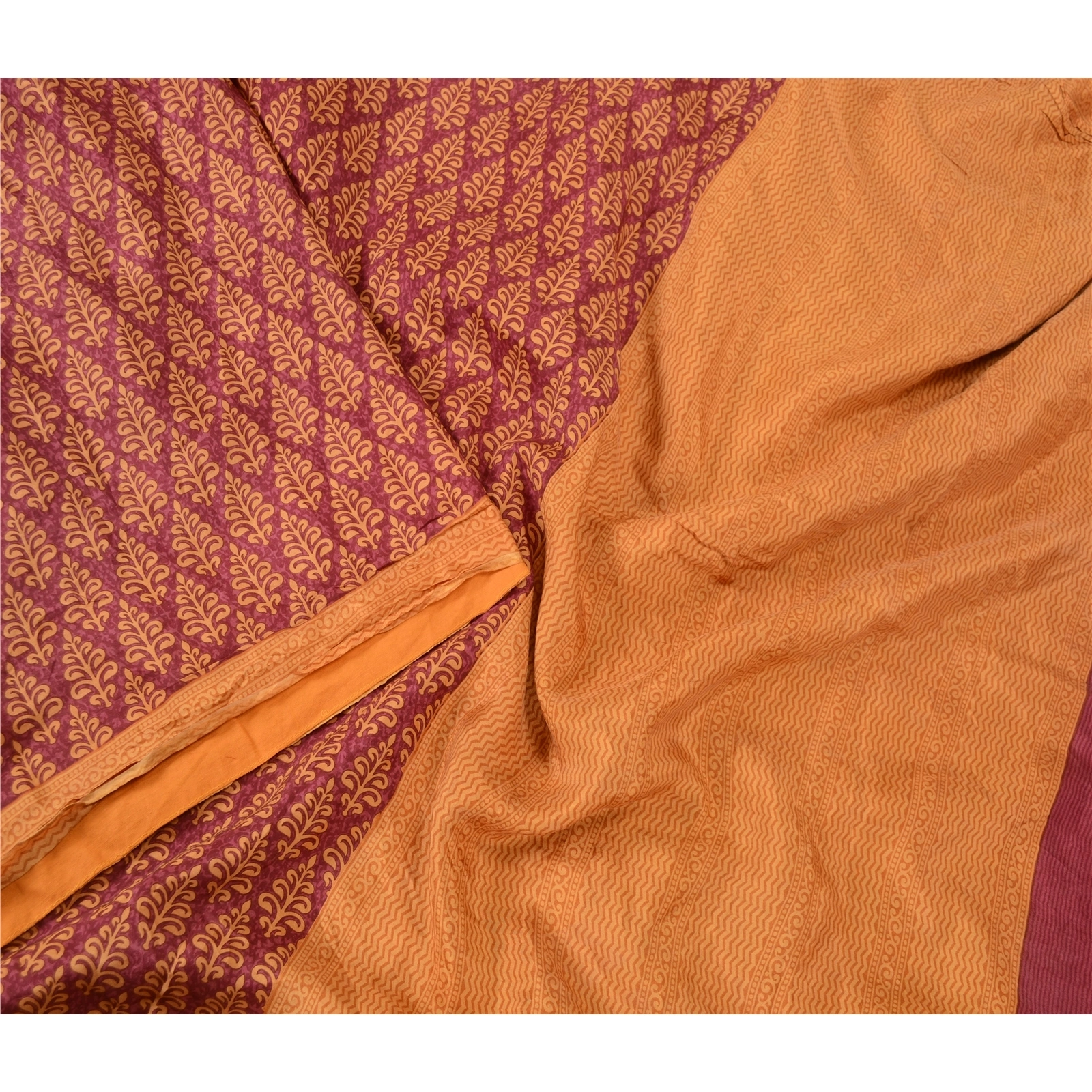 Sanskriti Vintage Sarees Indian Purple Printed Pure Silk Sari 5Yd Craft Fabric, PR-63759-Purple-Pure Silk-1