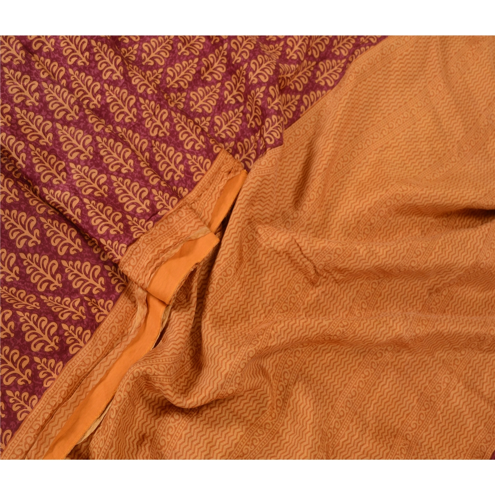 Sanskriti Vintage Sarees Indian Purple Printed Pure Silk Sari 5Yd Craft Fabric, PR-63759-Purple-Pure Silk-2