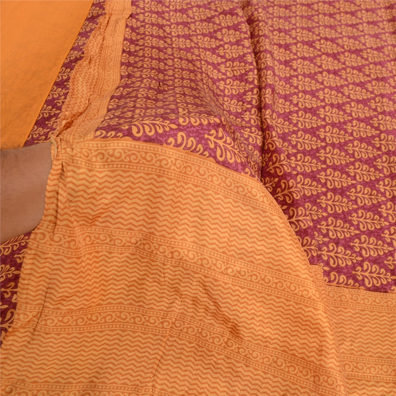 Sanskriti Vintage Sarees Indian Purple Printed Pure Silk Sari 5Yd Craft Fabric, PR-63759-Purple-Pure Silk-5