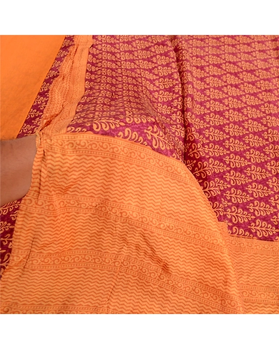Sanskriti Vintage Sarees Indian Purple Printed Pure Silk Sari 5Yd Craft Fabric, PR-63759-Purple-Pure Silk-5