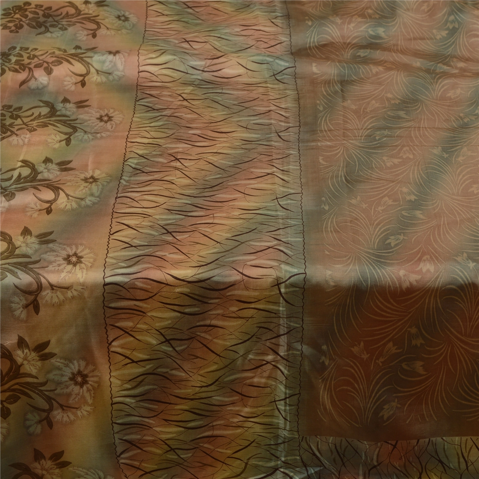 Sanskriti Vintage Sarees Indian Multi Printed Pure Silk Sari Soft Craft Fabric, PR-63761-Multi-Pure Silk-3