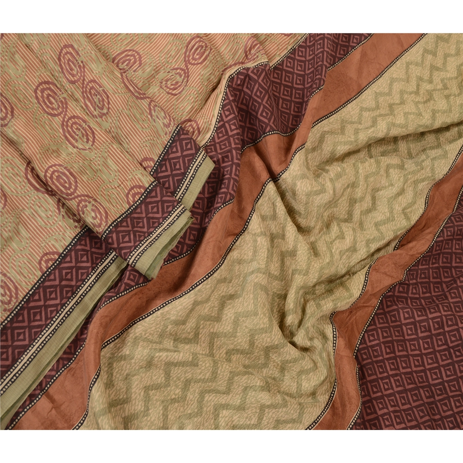 Sanskriti Vintage Sarees Indian Multi Printed Pure Silk Sari Soft Craft Fabric, PR-63765-Multi-Pure Silk-2