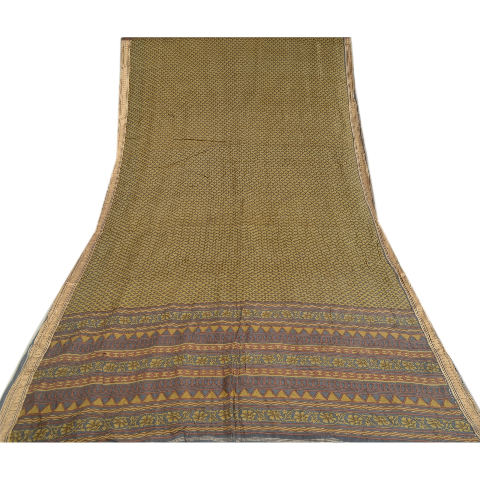 Sanskriti Vintage Sarees Green Indian Printed Pure Silk Sari 5Yd Craft Fabric, PR-63768-Green-Pure Silk-8