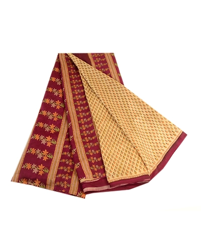 Sanskriti Vintage Sarees Cream Indian Printed Pure Silk Sari Soft Craft Fabric, PR-63773-Cream-Pure Silk-6