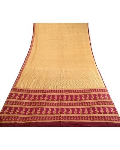 Sanskriti Vintage Sarees Cream Indian Printed Pure Silk Sari Soft Craft Fabric, PR-63773-Cream-Pure Silk-7