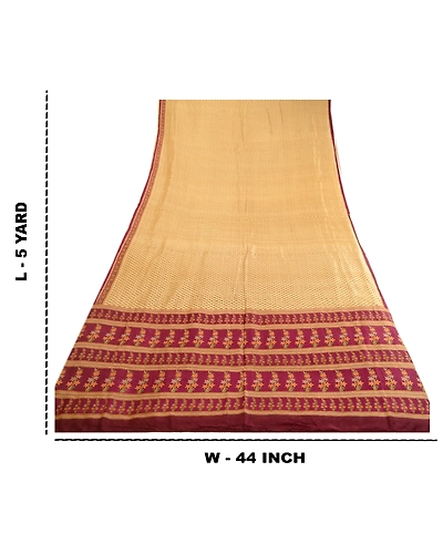Sanskriti Vintage Sarees Cream Indian Printed Pure Silk Sari Soft Craft Fabric, PR-63773-Cream-Pure Silk-8