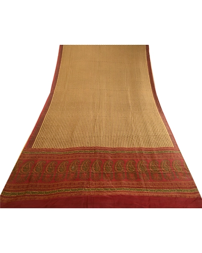Sanskriti Vintage Sarees Beige Indian Printed Pure Silk Sari Soft Craft Fabric, PR-63775-Shades Of Beige-Pure Silk-7