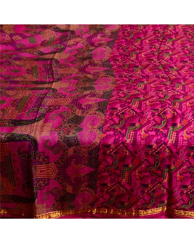 Sanskriti Vintage Sarees Purple Printed Zari Border Pure Silk Sari Craft Fabric, PR-63781-Purple-Pure Silk-4