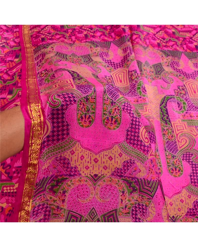 Sanskriti Vintage Sarees Purple Printed Zari Border Pure Silk Sari Craft Fabric, PR-63781-Purple-Pure Silk-6
