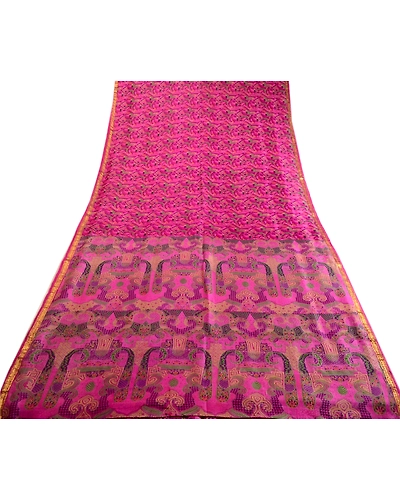 Sanskriti Vintage Sarees Purple Printed Zari Border Pure Silk Sari Craft Fabric, PR-63781-Purple-Pure Silk-8