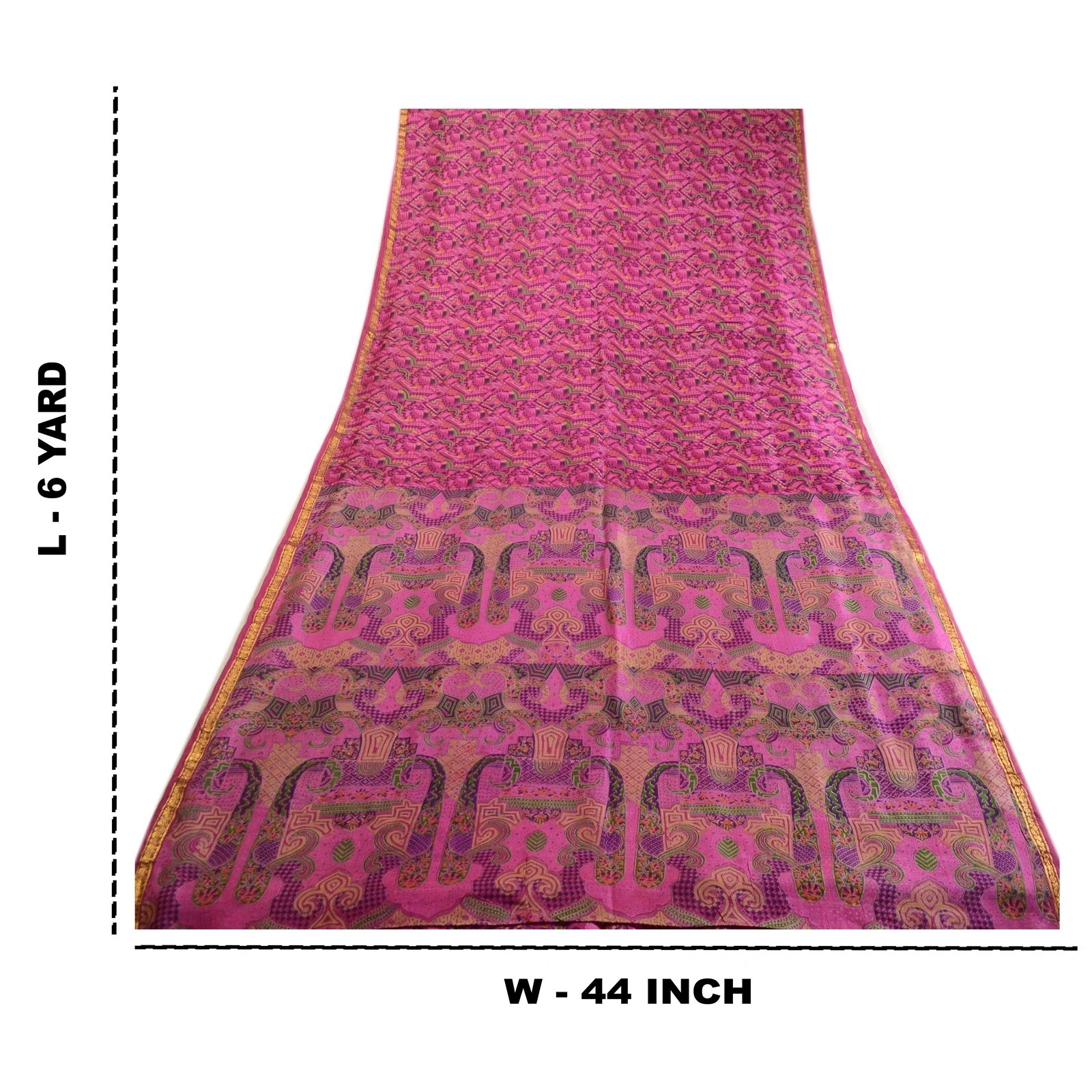 Sanskriti Vintage Sarees Purple Printed Zari Border Pure Silk Sari Craft Fabric, PR-63781-Purple-Pure Silk-9