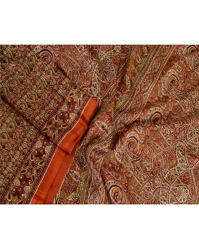 Sanskriti Vintage Sarees From India Orange Printed Pure Silk Sari Craft Fabric, PR-63782-Orange-Pure Silk-2