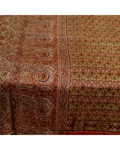 Sanskriti Vintage Sarees From India Orange Printed Pure Silk Sari Craft Fabric, PR-63782-Orange-Pure Silk-3