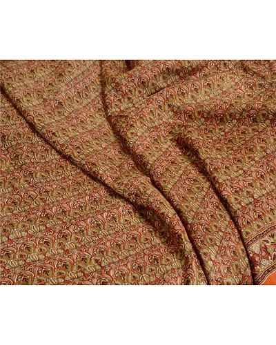 Sanskriti Vintage Sarees From India Orange Printed Pure Silk Sari Craft Fabric, PR-63782-Orange-Pure Silk-6