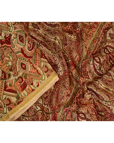 Sanskriti Vintage Sarees Dark-Red Zari Border Print Pure Silk Sari Craft Fabric, PR-63786-Dark Red-Pure Silk-1