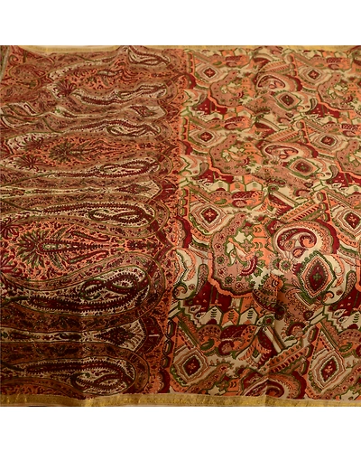Sanskriti Vintage Sarees Dark-Red Zari Border Print Pure Silk Sari Craft Fabric, PR-63786-Dark Red-Pure Silk-3