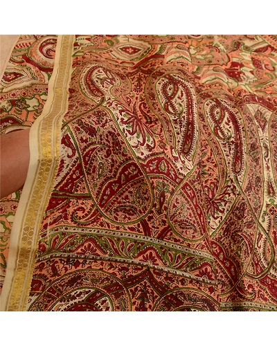 Sanskriti Vintage Sarees Dark-Red Zari Border Print Pure Silk Sari Craft Fabric, PR-63786-Dark Red-Pure Silk-5
