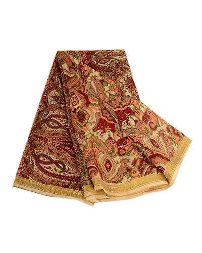 Sanskriti Vintage Sarees Dark-Red Zari Border Print Pure Silk Sari Craft Fabric, PR-63786-Dark Red-Pure Silk-7