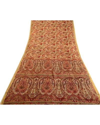 Sanskriti Vintage Sarees Dark-Red Zari Border Print Pure Silk Sari Craft Fabric, PR-63786-Dark Red-Pure Silk-8