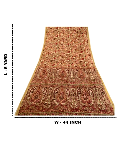 Sanskriti Vintage Sarees Dark-Red Zari Border Print Pure Silk Sari Craft Fabric, PR-63786-Dark Red-Pure Silk-9