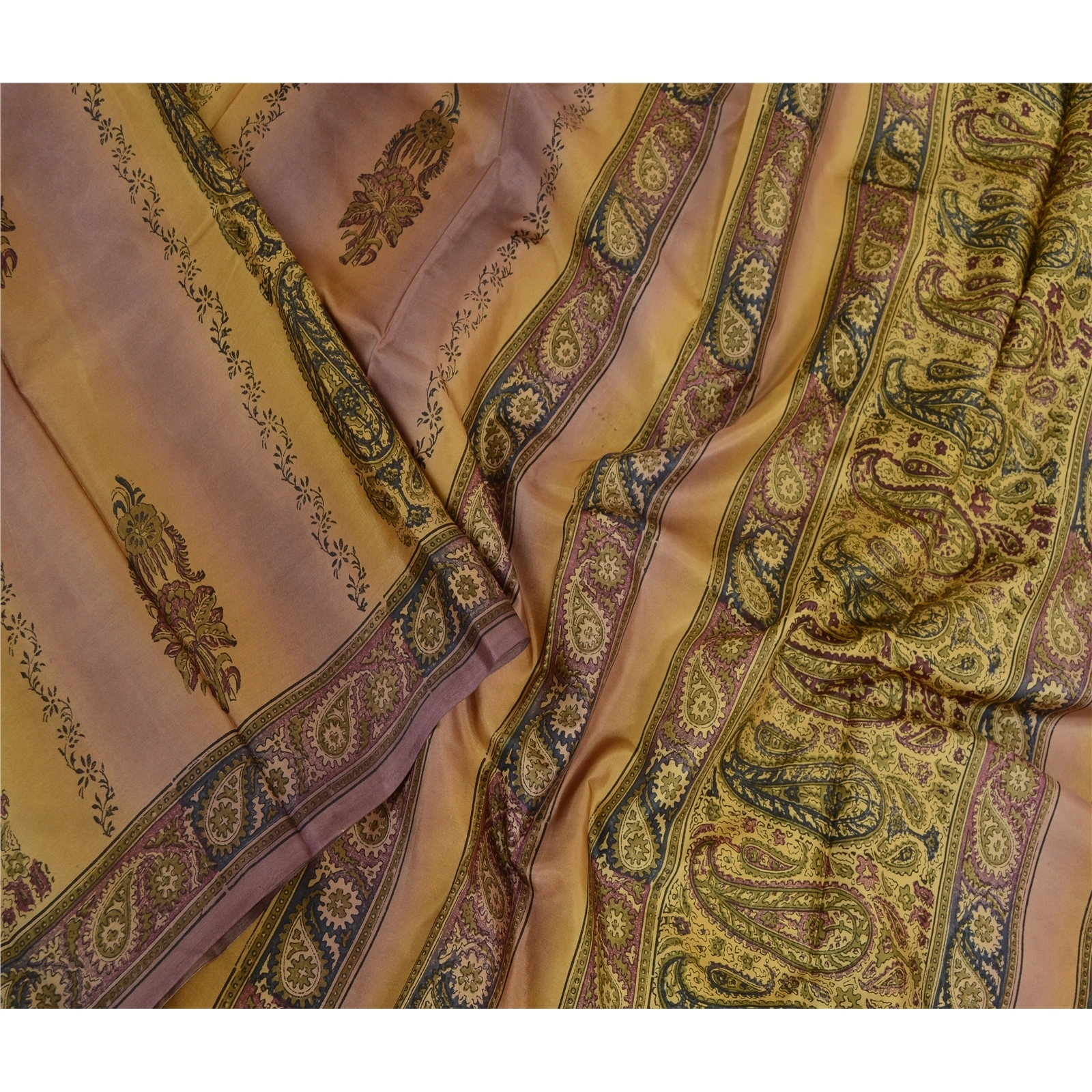 Sanskriti Vintage Sarees Purple Indian Printed Pure Silk Sari 5Yd Craft Fabric, PR-63788-Purple-Pure Silk-2