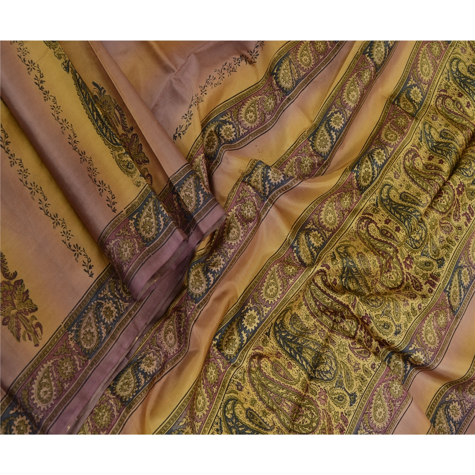 Sanskriti Vintage Sarees Purple Indian Printed Pure Silk Sari 5Yd Craft Fabric, PR-63788-Purple-Pure Silk-3