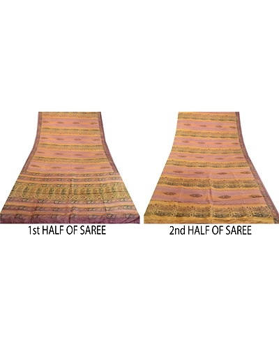 Sanskriti Vintage Sarees Purple Indian Printed Pure Silk Sari 5Yd Craft Fabric, PR-63788-Purple-Pure Silk-5