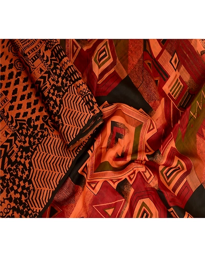 Sanskriti Vintage Sarees Orange Pure Silk Geometric Printed Sari Craft Fabric, PR-63796-Orange-Pure Silk-3