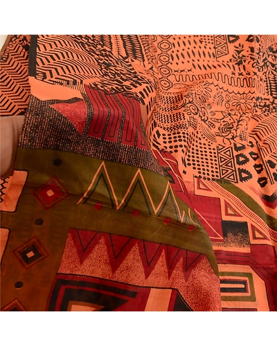 Sanskriti Vintage Sarees Orange Pure Silk Geometric Printed Sari Craft Fabric, PR-63796-Orange-Pure Silk-6