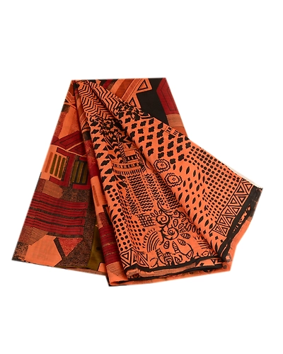 Sanskriti Vintage Sarees Orange Pure Silk Geometric Printed Sari Craft Fabric, PR-63796-Orange-Pure Silk-7