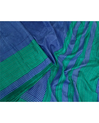 Sanskriti Vintage Sarees From India Blue Pure Silk Printed Sari 5Yd Craft Fabric, PR-63797-Blue-Pure Silk-1