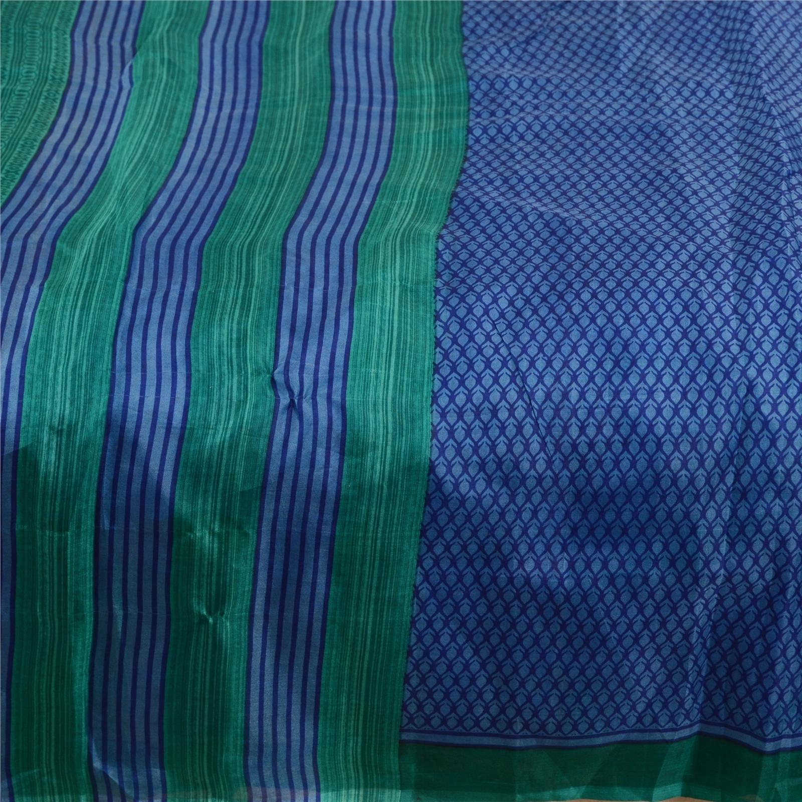 Sanskriti Vintage Sarees From India Blue Pure Silk Printed Sari 5Yd Craft Fabric, PR-63797-Blue-Pure Silk-3