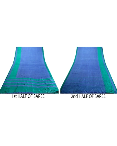 Sanskriti Vintage Sarees From India Blue Pure Silk Printed Sari 5Yd Craft Fabric, PR-63797-Blue-Pure Silk-4