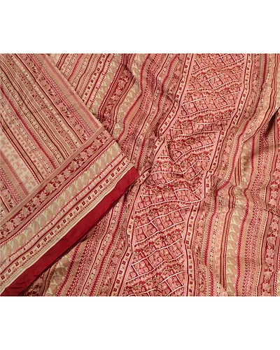 Sanskriti Vintage Sarees Dark Red Pure Silk Printed Sari 5Yd Soft Craft Fabric, PR-63811-Dark Red-Pure Silk-1