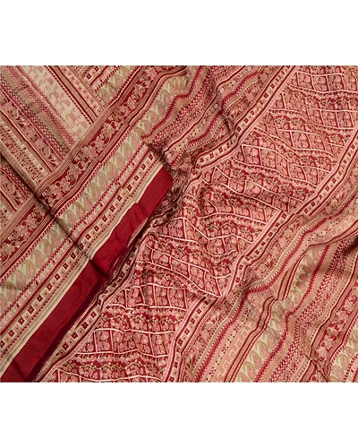 Sanskriti Vintage Sarees Dark Red Pure Silk Printed Sari 5Yd Soft Craft Fabric, PR-63811-Dark Red-Pure Silk-2