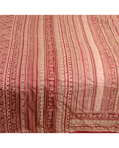 Sanskriti Vintage Sarees Dark Red Pure Silk Printed Sari 5Yd Soft Craft Fabric, PR-63811-Dark Red-Pure Silk-3
