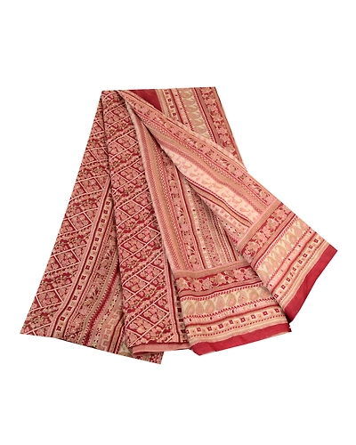 Sanskriti Vintage Sarees Dark Red Pure Silk Printed Sari 5Yd Soft Craft Fabric, PR-63811-Dark Red-Pure Silk-6
