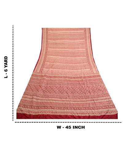 Sanskriti Vintage Sarees Dark Red Pure Silk Printed Sari 5Yd Soft Craft Fabric, PR-63811-Dark Red-Pure Silk-8