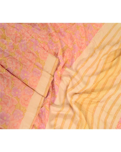 Sanskriti Vintage Sarees Indian Pink Pure Silk Printed Sari Soft Craft Fabric, PR-63812-Pink-Pure Silk-2