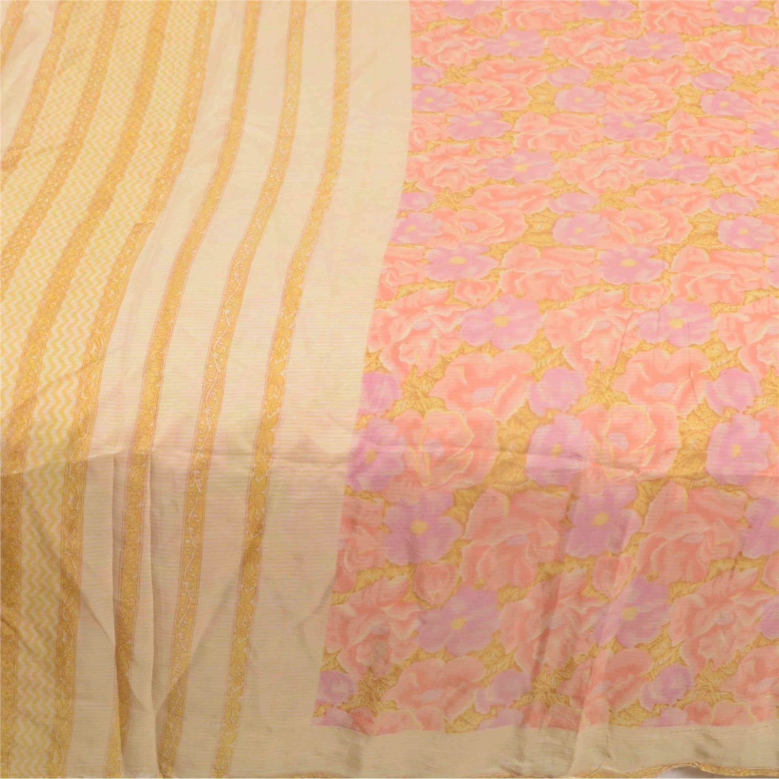 Sanskriti Vintage Sarees Indian Pink Pure Silk Printed Sari Soft Craft Fabric, PR-63812-Pink-Pure Silk-3