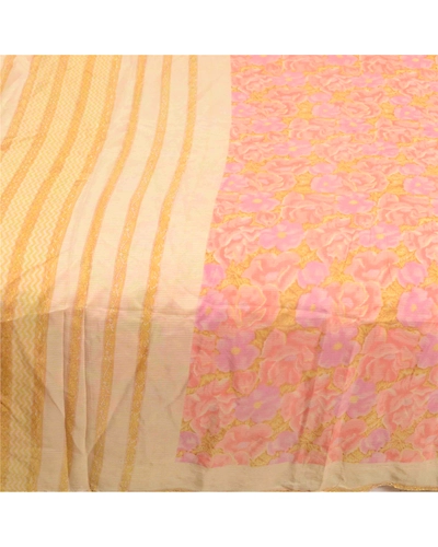 Sanskriti Vintage Sarees Indian Pink Pure Silk Printed Sari Soft Craft Fabric, PR-63812-Pink-Pure Silk-3