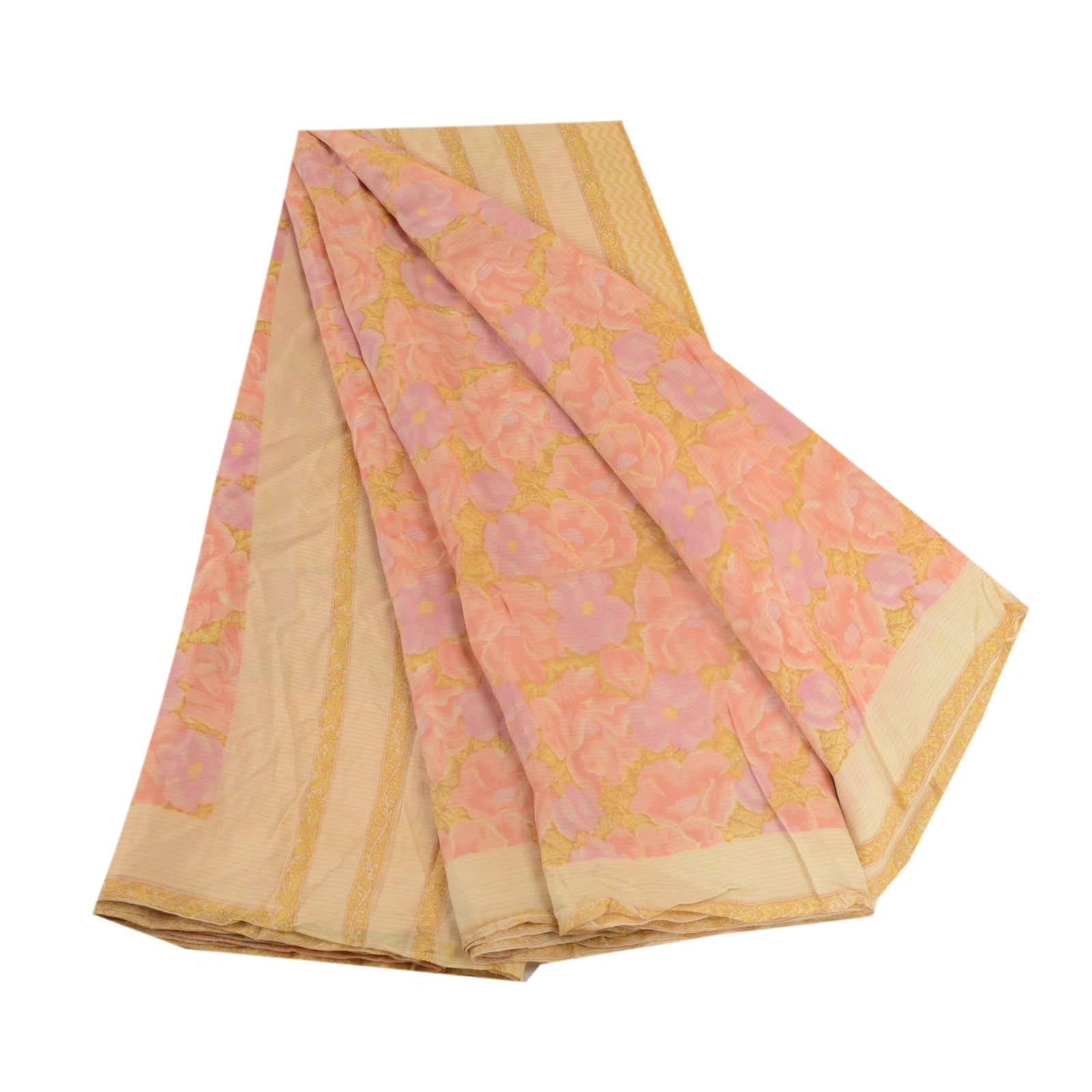 Sanskriti Vintage Sarees Indian Pink Pure Silk Printed Sari Soft Craft Fabric, PR-63812-Pink-Pure Silk-6