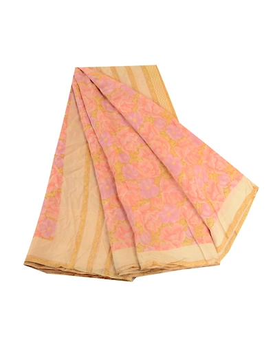 Sanskriti Vintage Sarees Indian Pink Pure Silk Printed Sari Soft Craft Fabric, PR-63812-Pink-Pure Silk-6