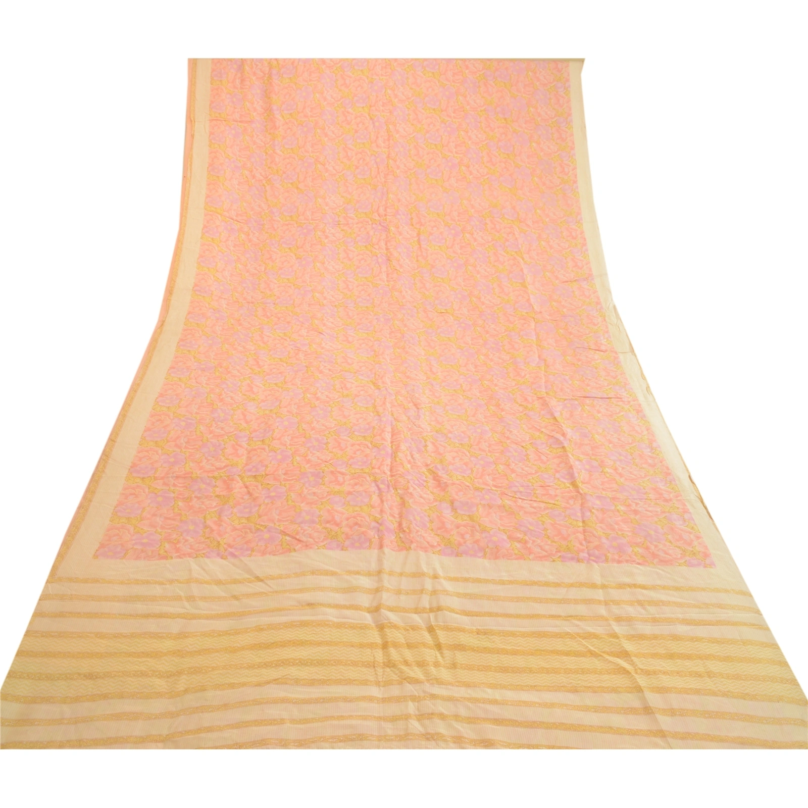 Sanskriti Vintage Sarees Indian Pink Pure Silk Printed Sari Soft Craft Fabric, PR-63812-Pink-Pure Silk-7