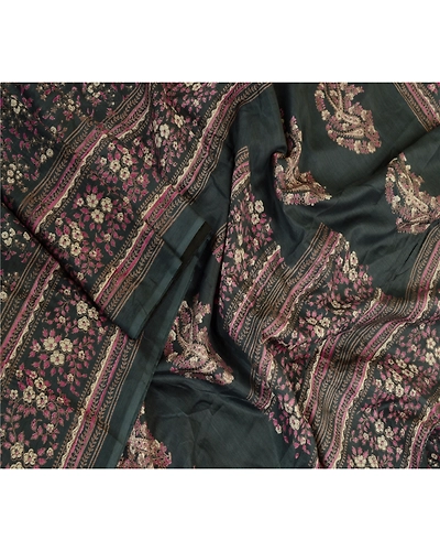 Sanskriti Vintage Sarees Grayish-Black Blend Silk Printed Sari Soft Craft Fabric, PR-63817-Grayish-Black-Blend Silk-2