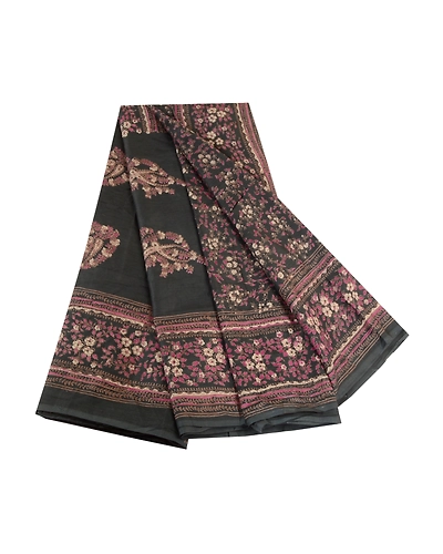 Sanskriti Vintage Sarees Grayish-Black Blend Silk Printed Sari Soft Craft Fabric, PR-63817-Grayish-Black-Blend Silk-6