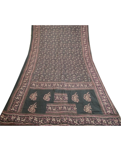 Sanskriti Vintage Sarees Grayish-Black Blend Silk Printed Sari Soft Craft Fabric, PR-63817-Grayish-Black-Blend Silk-7